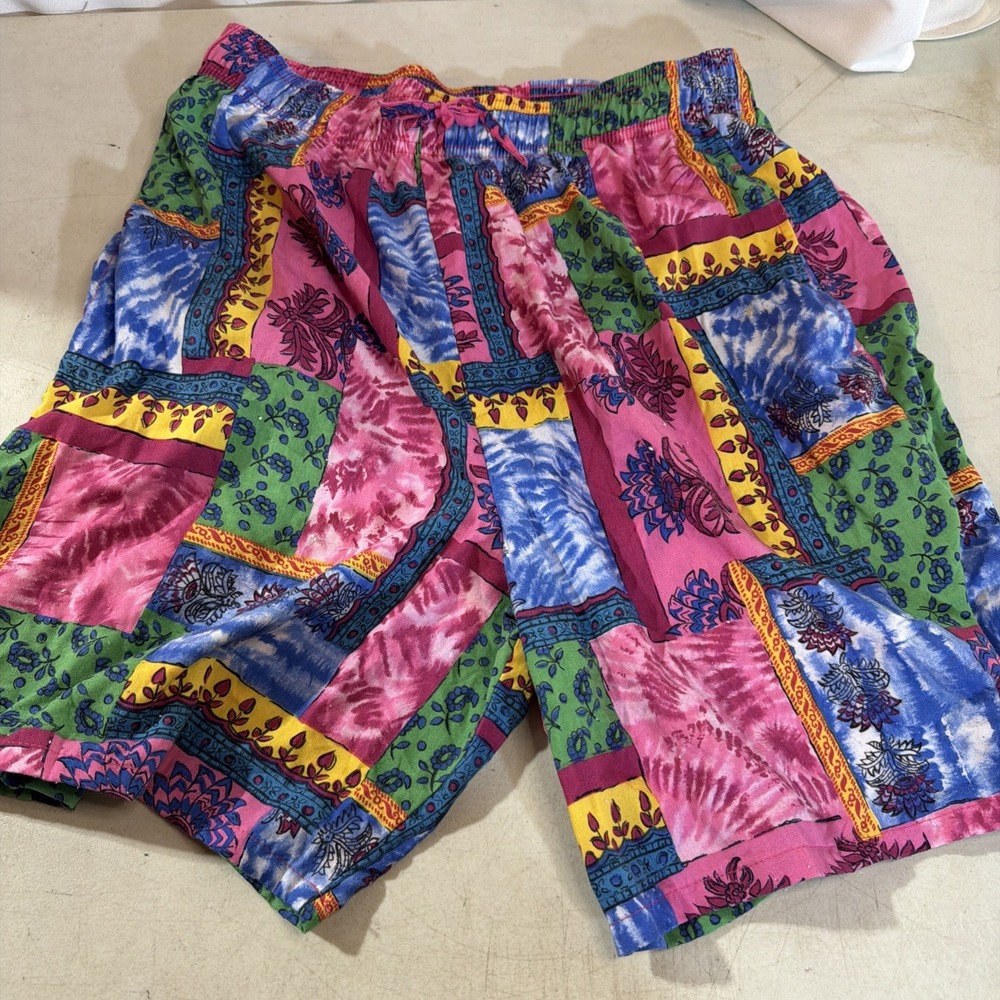 Vintage 1990s Huntington Ridge Womens Floral Bright Print Drawstring Shorts Sz L